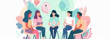 drawing of a group of people seating to demonstrate group sessions